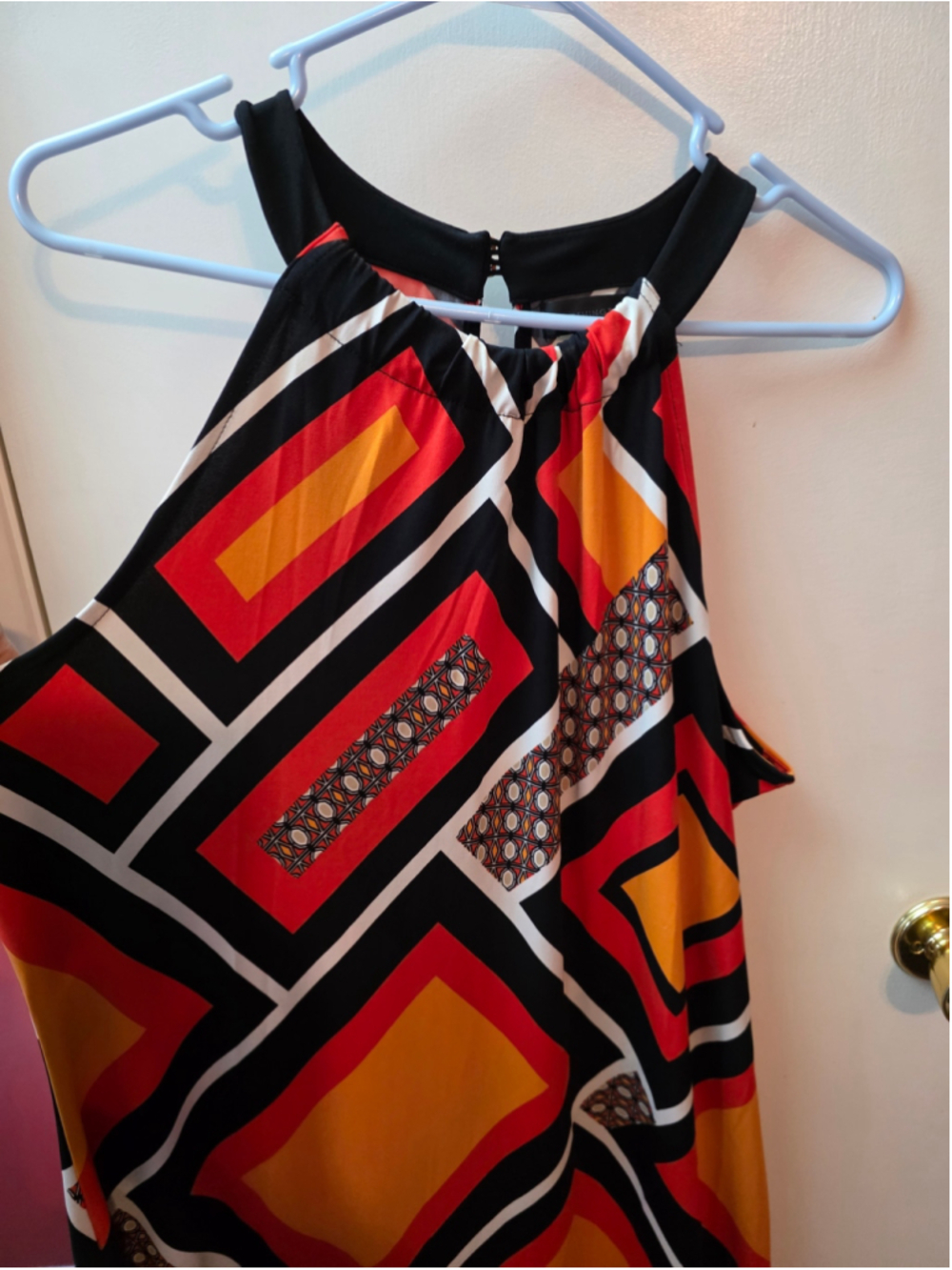 Women's Worthington Geometric Print Sleeveless Dress Black Orange XL - Picture 2 of 8